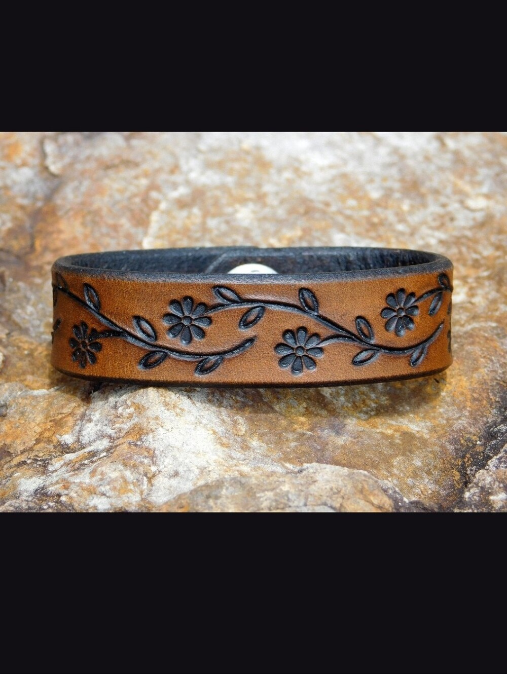 Handcrafted Brown Leather Floral Cuff Bracelet
